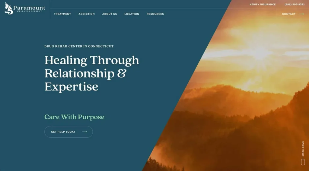 Paramount Wellness Retreat website on desktop