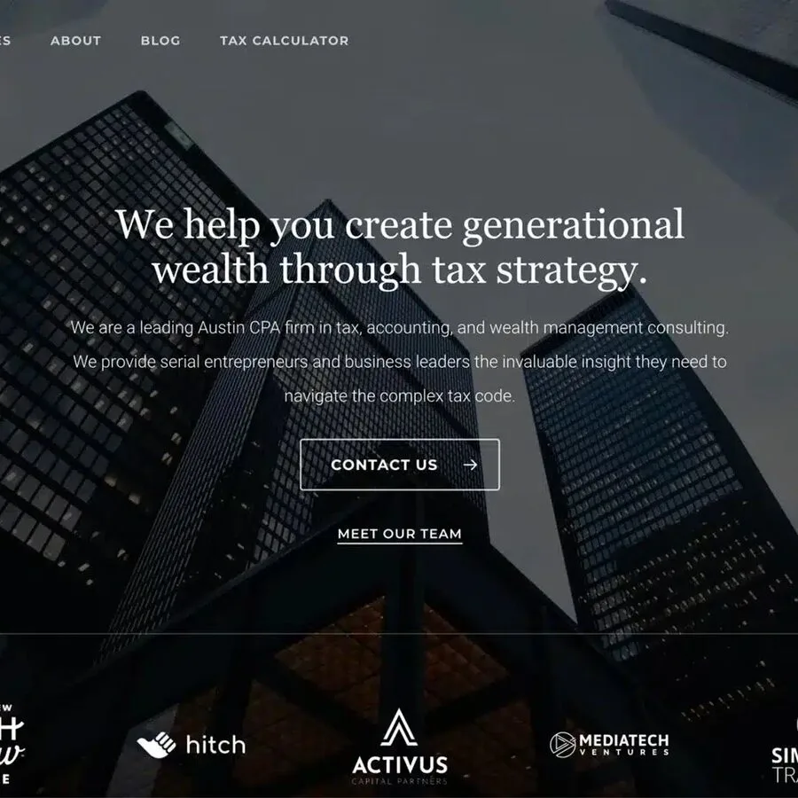 Design detail from the David French & Associates website, an Austin tax and accounting firm designed by DIGITECH, shown as a professional-services UI example