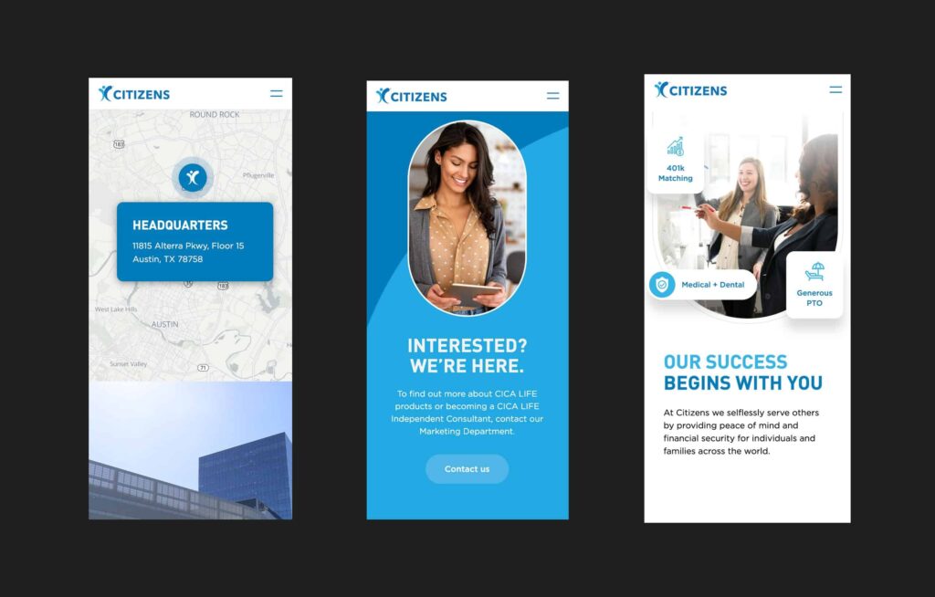 We worked with the Citizens Inc team to reorganize their sitemap and navigation in a more user friendly way