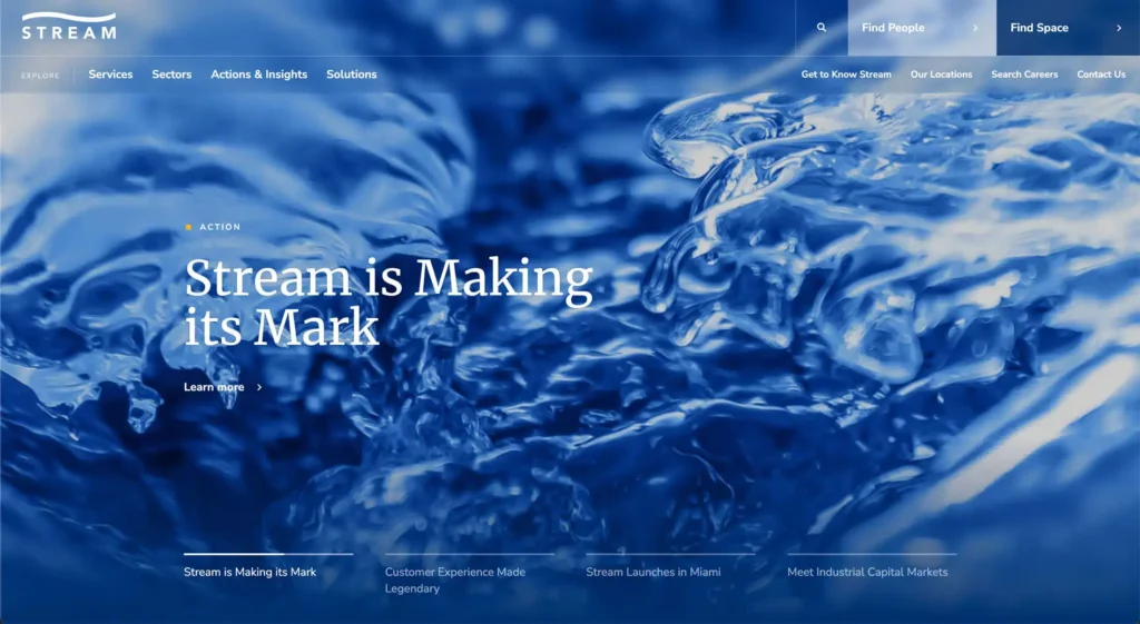Blue water background with Stream is Making its Mark text overlay.